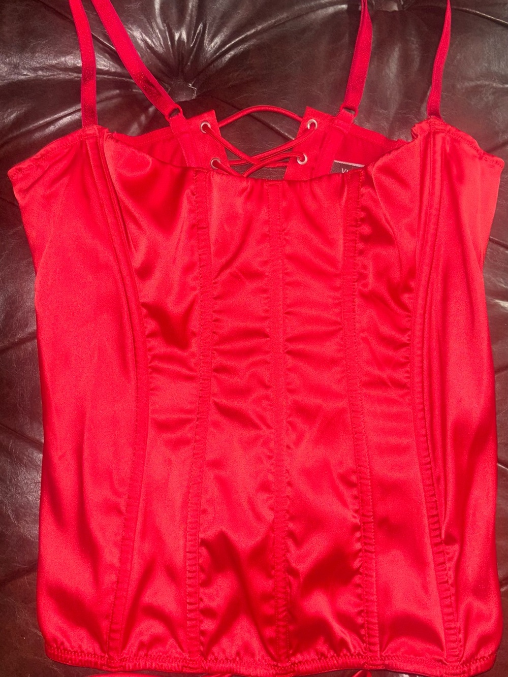 Victorias Secret 2 item lot Red Satin Corset L & black racer back lace bra s/p